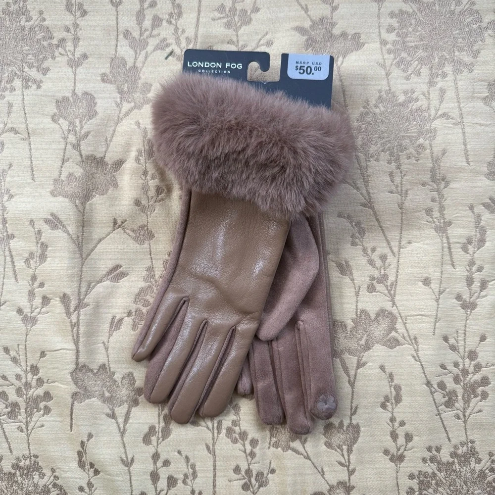 London Fog Women's tan gloves with faux fur cuffs